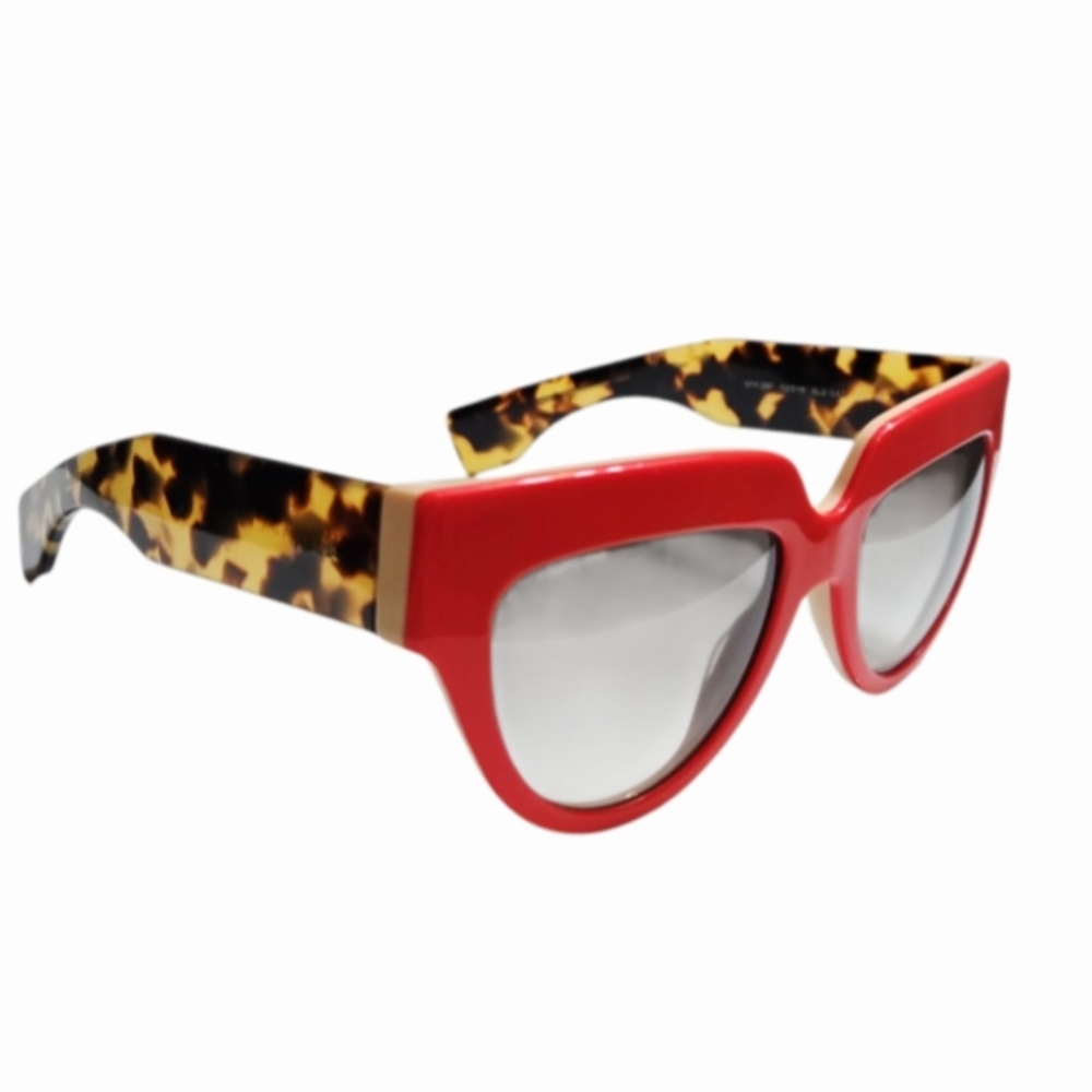 Prada Red Cat-Eye Sunglasses with Tortoiseshell Temples - Picture 2 of 7